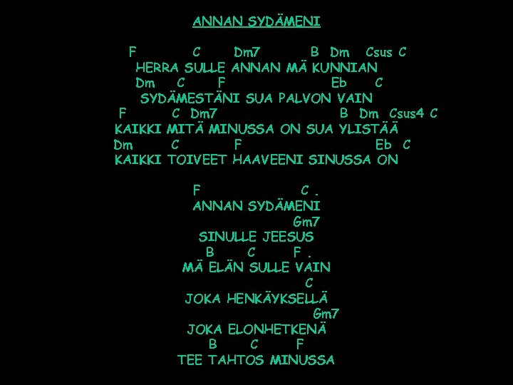 ANNAN SYDÄMENI F C Dm 7 B Dm Csus C HERRA SULLE ANNAN MÄ