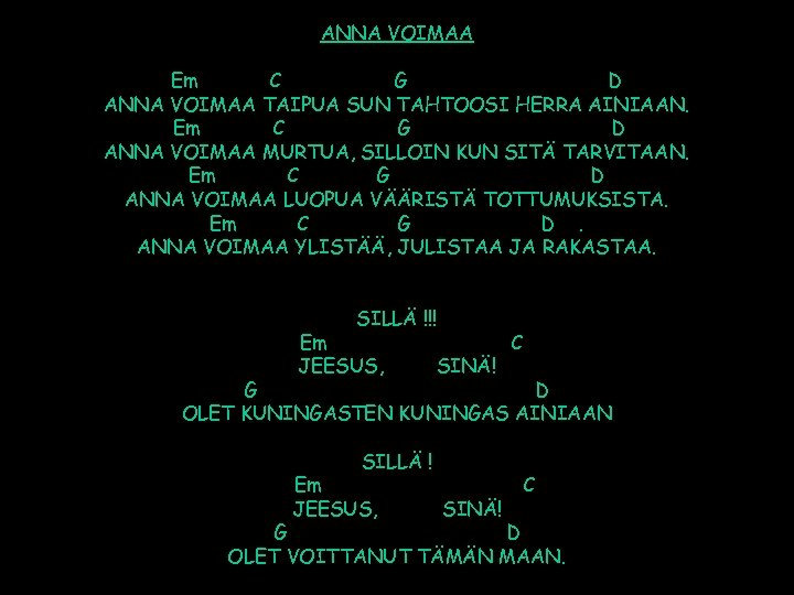 ANNA VOIMAA Em C G D ANNA VOIMAA TAIPUA SUN TAHTOOSI HERRA AINIAAN. Em