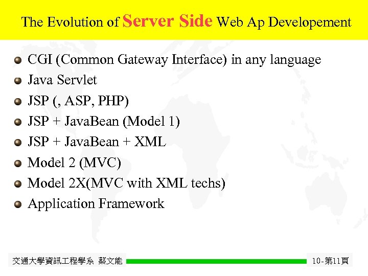 The Evolution of Server Java. Bean Side Web Ap Developement CGI (Common Gateway Interface)