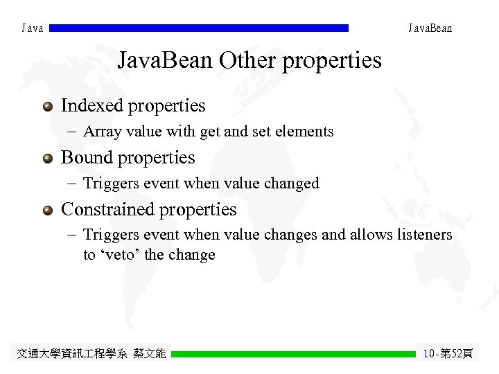 Java. Bean Other properties Indexed properties - Array value with get and set elements