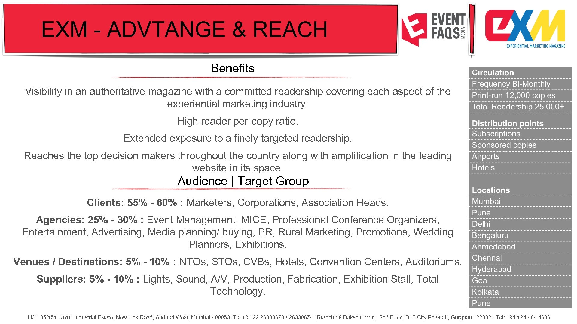 EXM - ADVTANGE & REACH Benefits Visibility in an authoritative magazine with a committed