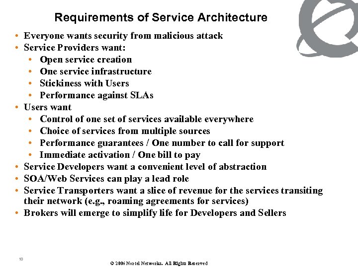 Requirements of Service Architecture • Everyone wants security from malicious attack • Service Providers