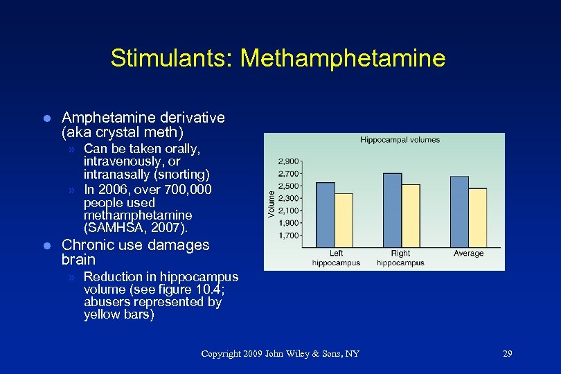 Stimulants: Methamphetamine l Amphetamine derivative (aka crystal meth) » Can be taken orally, intravenously,