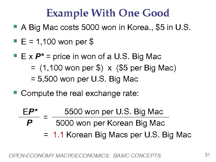 Example With One Good § A Big Mac costs 5000 won in Korea. ,