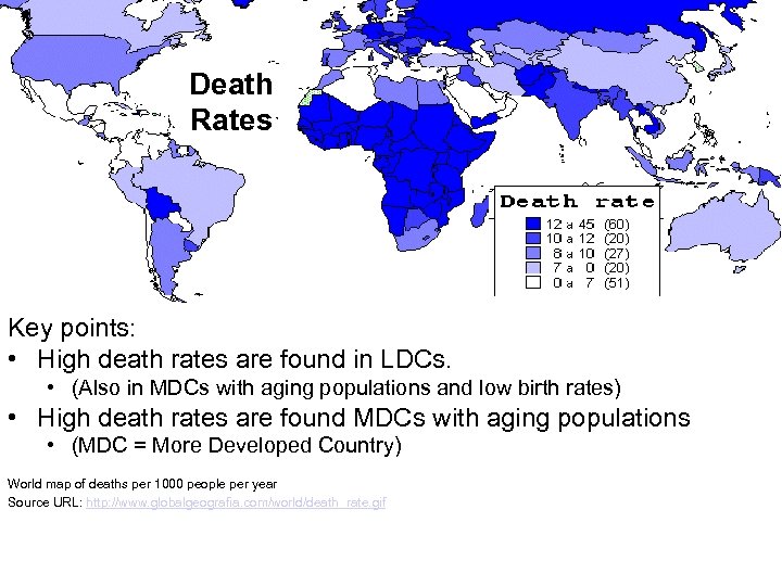 Death Rates Key points: • High death rates are found in LDCs. • (Also