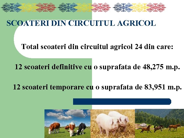 SCOATERI DIN CIRCUITUL AGRICOL Total scoateri din circuitul agricol 24 din care: 12 scoateri