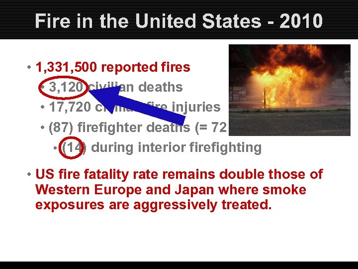 Fire in the United States - 2010 • 1, 331, 500 reported fires •