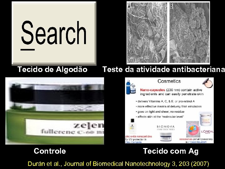 Tecido de Algodão Controle Teste da atividade antibacteriana Tecido com Ag Durán et al.