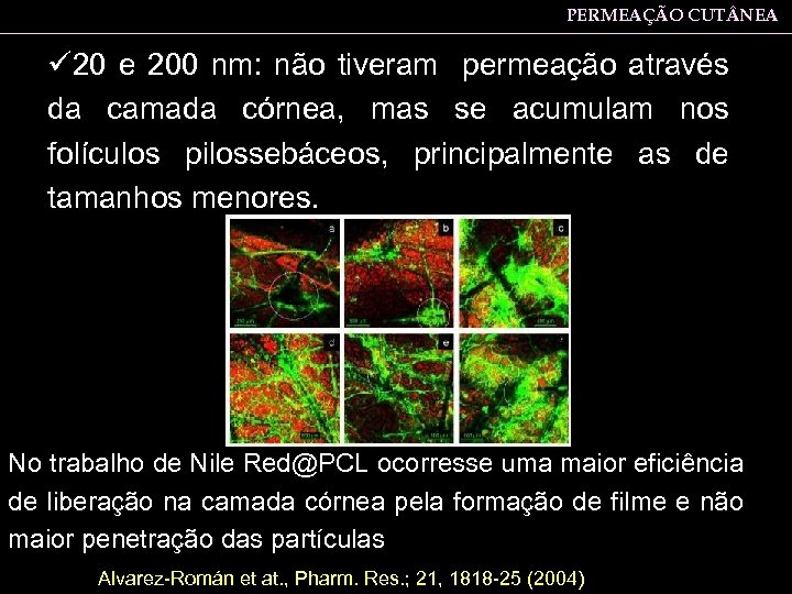 PERMEAÇÃO CUT NEA ü 20 e 200 nm: não tiveram permeação através da camada