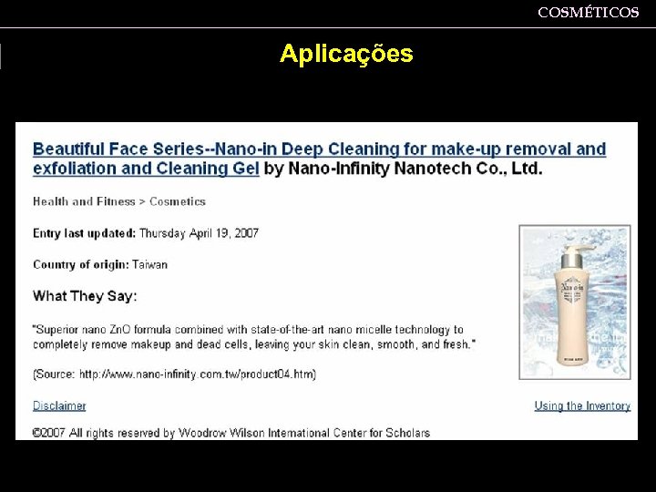 COSMÉTICOS Aplicações 