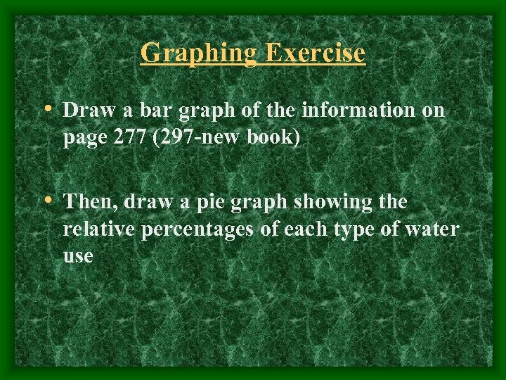 Graphing Exercise • Draw a bar graph of the information on page 277 (297