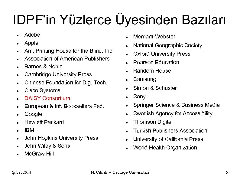 IDPF'in Yüzlerce Üyesinden Bazıları Adobe Apple Am. Printing House for the Blind, Inc. Association