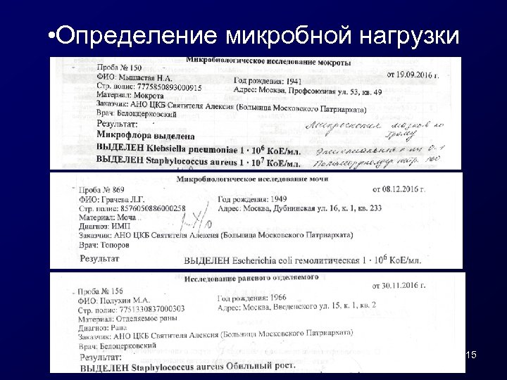  • Определение микробной нагрузки 15 