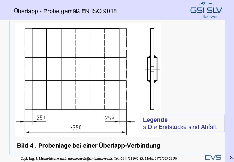 Überlapp - Probe gemäß EN ISO 9018 Legende a Die Endstücke sind Abfall. Bild