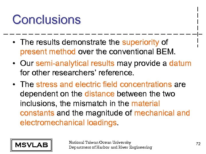Conclusions • The results demonstrate the superiority of present method over the conventional BEM.