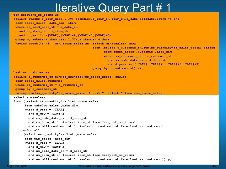 Iterative Query Part # 1 with frequent_ss_items as (select substr(i_item_desc, 1, 30) itemdesc, i_item_sk,