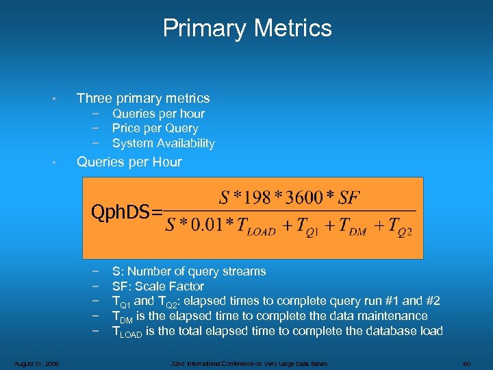 Primary Metrics • Three primary metrics − − − • Queries per hour Price
