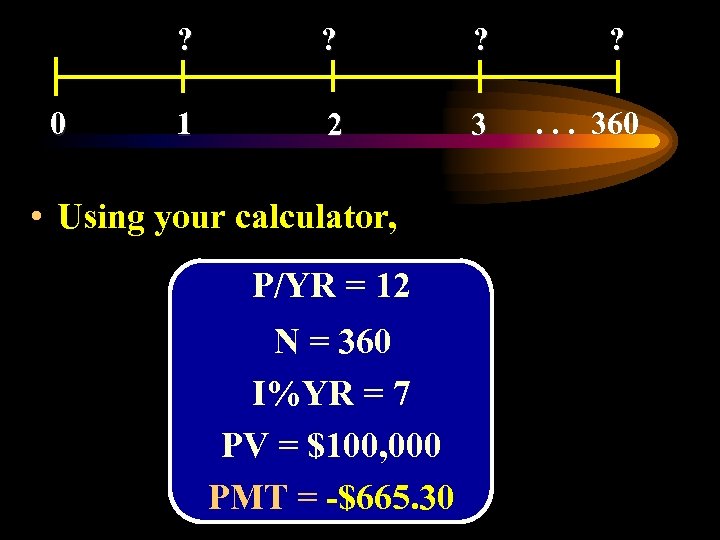 ? 0 ? ? 1 2 3 • Using your calculator, P/YR = 12