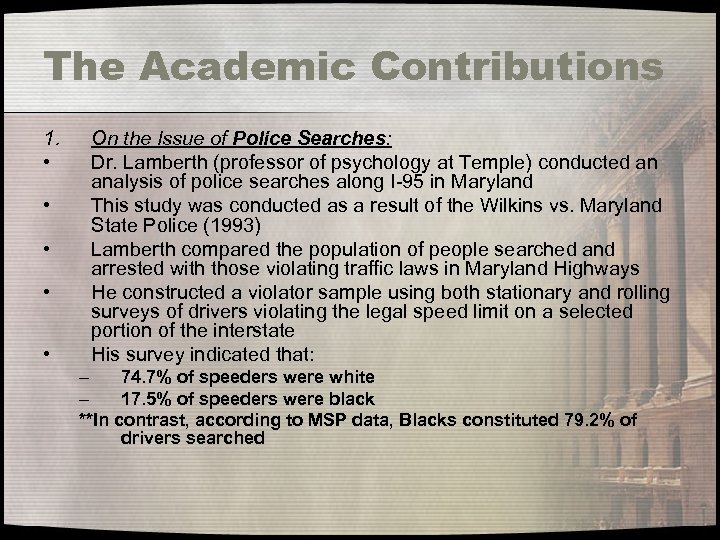 The Academic Contributions 1. • • • On the Issue of Police Searches: Dr.