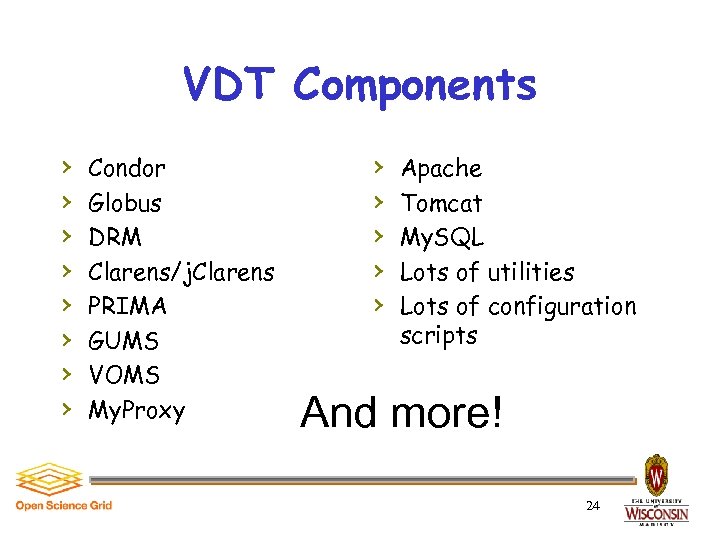 VDT Components › › › › Condor Globus DRM Clarens/j. Clarens PRIMA GUMS VOMS