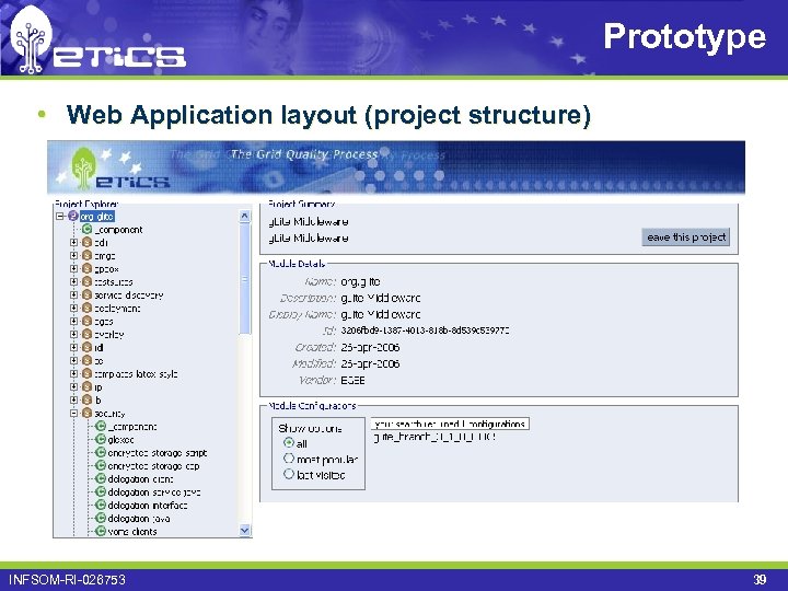Prototype • Web Application layout (project structure) INFSOM-RI-026753 39 