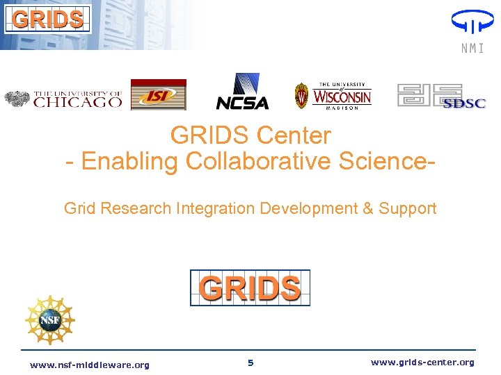GRIDS Center - Enabling Collaborative Science. Grid Research Integration Development & Support www. nsf-middleware.
