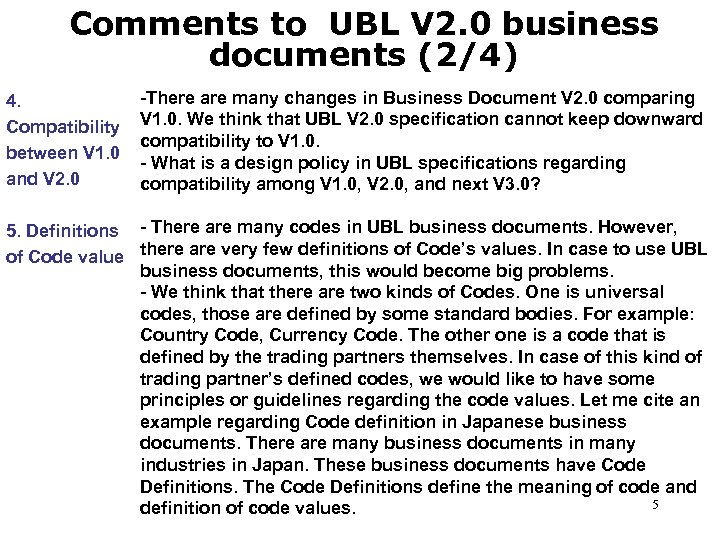 Comments to UBL V 2. 0 business documents (2/4) 4. Compatibility between V 1.