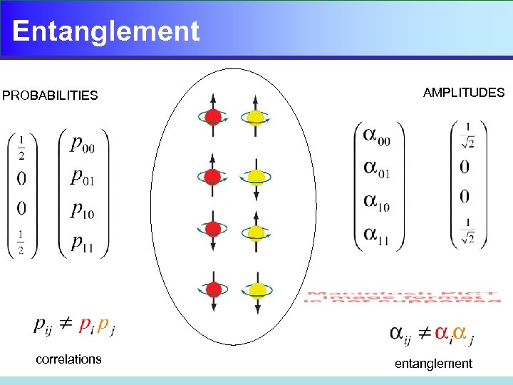 Entanglement PROBABILITIES correlations AMPLITUDES entanglement 