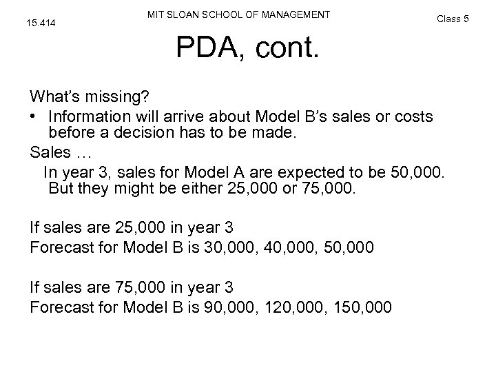 15. 414 MIT SLOAN SCHOOL OF MANAGEMENT Class 5 PDA, cont. What’s missing? •