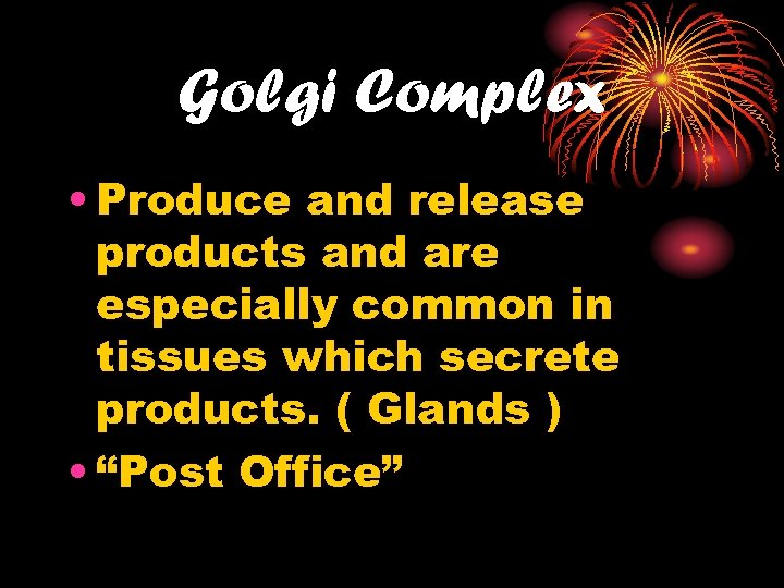 Golgi Complex • Produce and release products and are especially common in tissues which