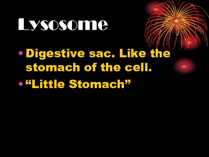 Lysosome • Digestive sac. Like the stomach of the cell. • “Little Stomach” 