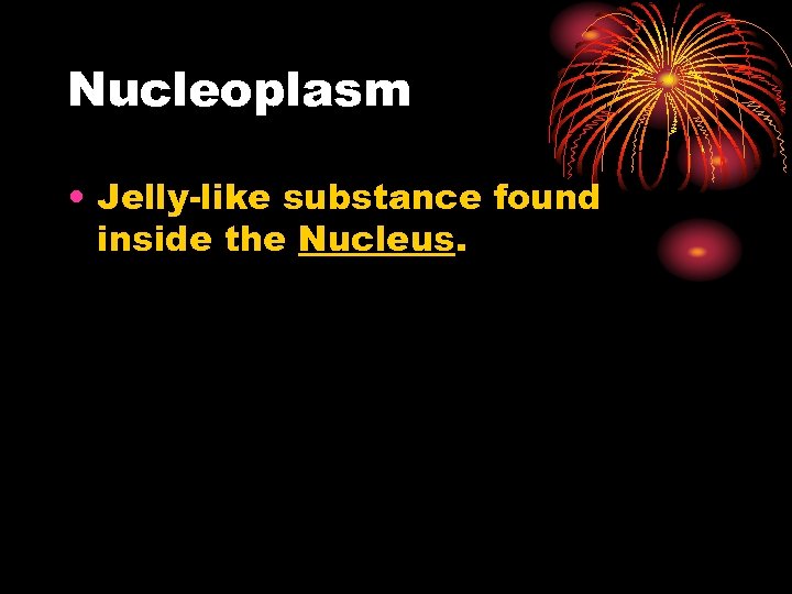 Nucleoplasm • Jelly-like substance found inside the Nucleus. 