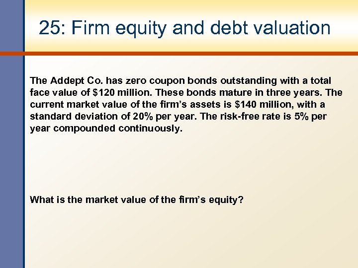 25: Firm equity and debt valuation The Addept Co. has zero coupon bonds outstanding