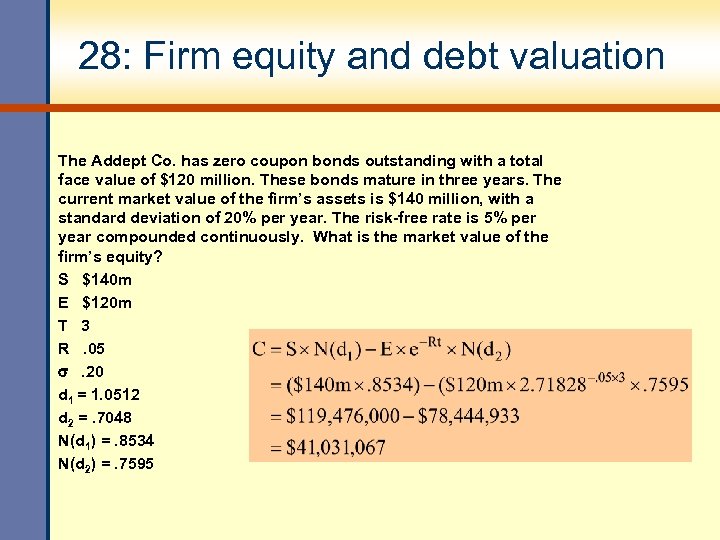 28: Firm equity and debt valuation The Addept Co. has zero coupon bonds outstanding