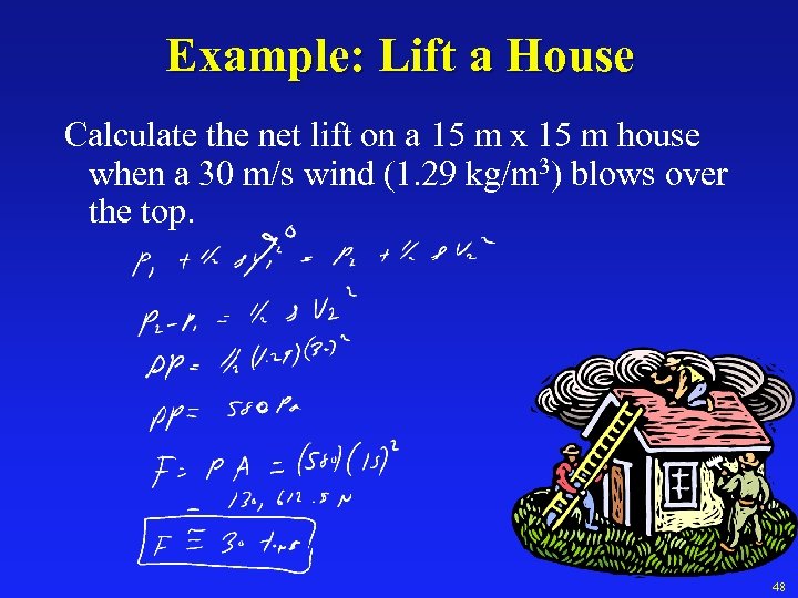 Example: Lift a House Calculate the net lift on a 15 m x 15