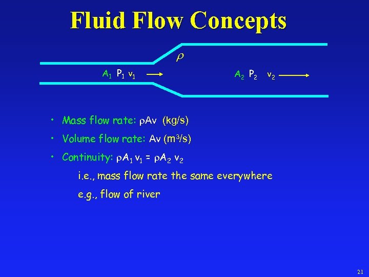 Fluid Flow Concepts r A 1 P 1 v 1 A 2 P 2