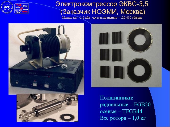 Электрокомпрессор ЭКВС-3, 5 (Заказчик НОЭМИ, Москва) Мощность – 3, 5 к. Вт, частота вращения