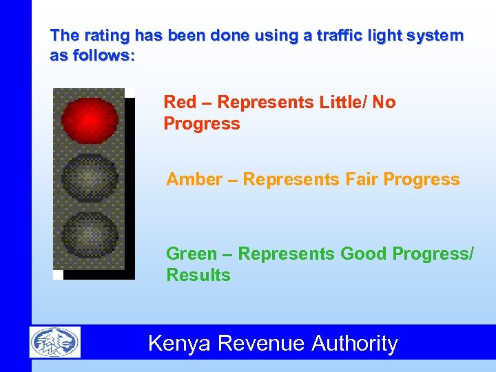 The rating has been done using a traffic light system as follows: Red –