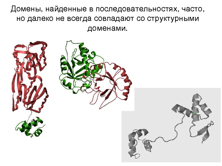Домены, найденные в последовательностях, часто, но далеко не всегда совпадают со структурными доменами. 