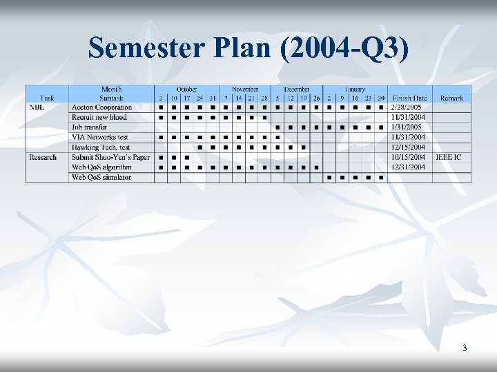 Semester Plan (2004 -Q 3) 3 