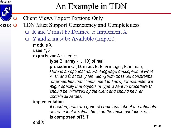 CSE 230 An Example in TDN m m Client Views Export Portions Only TDN