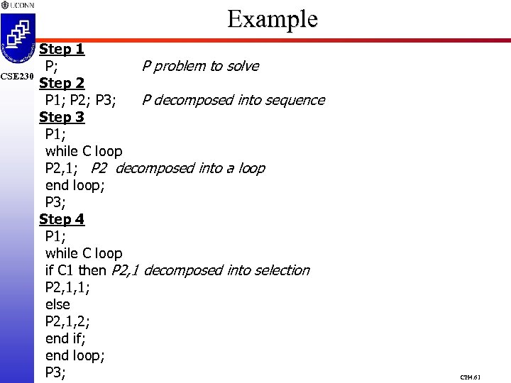 CSE 230 Example Step 1 P; P problem to solve Step 2 P 1;