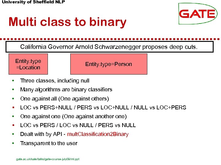 University of Sheffield NLP Multi class to binary California Governor Arnold Schwarzenegger proposes deep