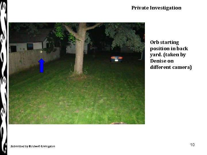 Private Investigation Orb starting position in back yard. (taken by Denise on different camera)
