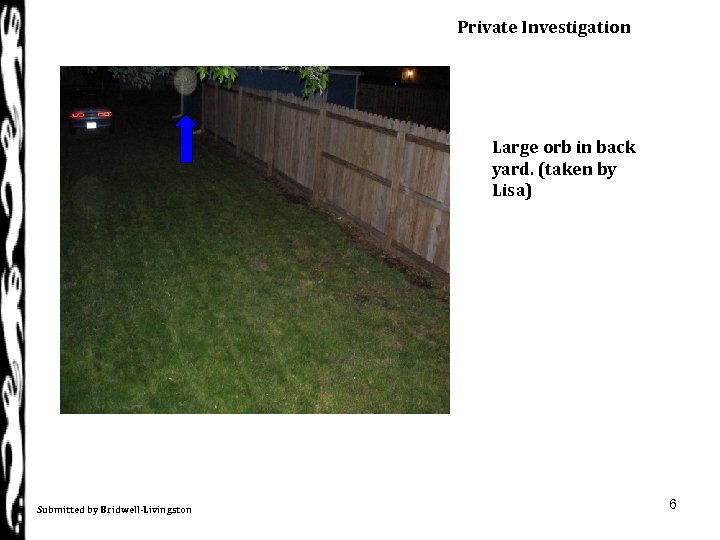 Private Investigation Large orb in back yard. (taken by Lisa) Submitted by Bridwell-Livingston 6