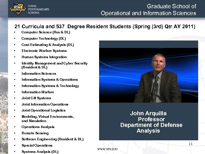 Graduate School of Operational and Information Sciences 21 Curricula and 537 Degree Resident Students