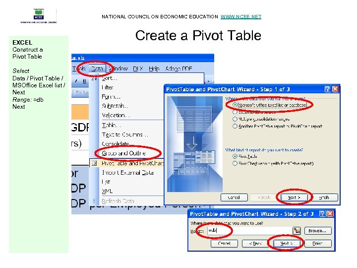 NATIONAL COUNCIL ON ECONOMIC EDUCATION WWW. NCEE. NET EXCEL Construct a Pivot Table Select