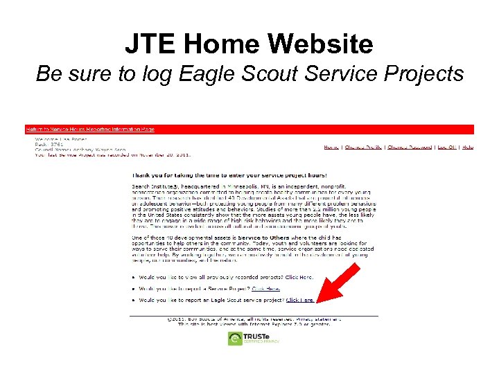 JTE Home Website Be sure to log Eagle Scout Service Projects 