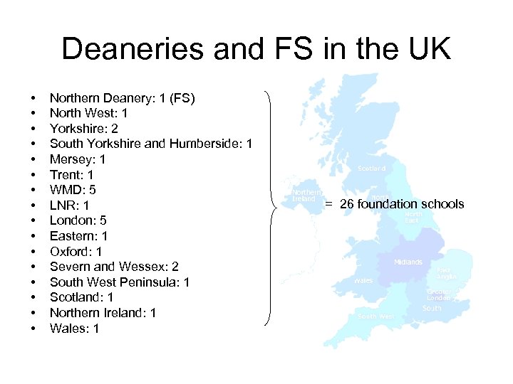 Deaneries and FS in the UK • • • • Northern Deanery: 1 (FS)