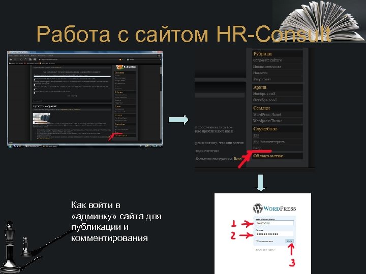 Работа с сайтом HR-Consult Как войти в «админку» сайта для публикации и комментирования 